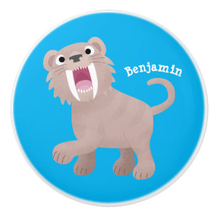 Cute Saber Toothed Tiger Smilodon tecknad Knopp