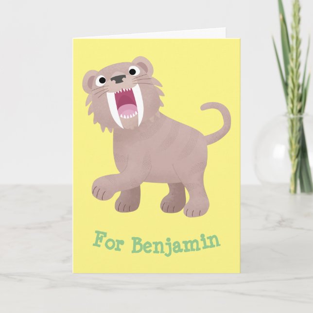 Cute Saber Toothed Tiger Smilodon tecknad Kort (Framsida)