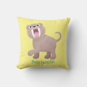Cute Saber Toothed Tiger Smilodon tecknad Kudde