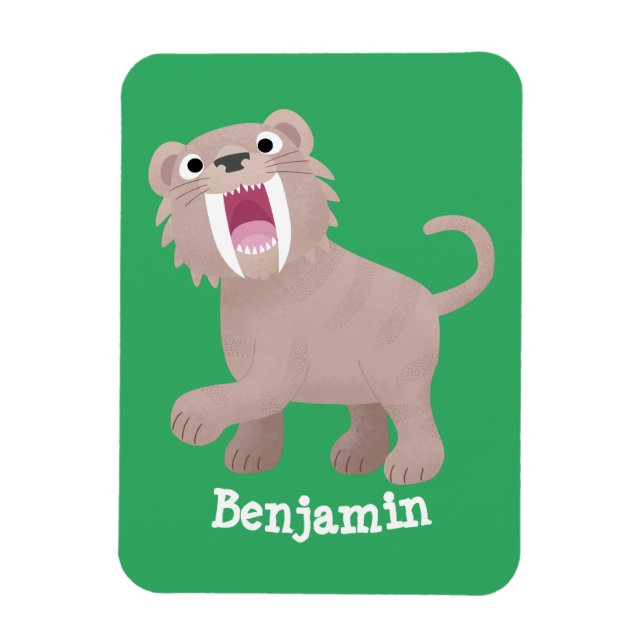 Cute Saber Toothed Tiger Smilodon tecknad Magnet (Vertikal)