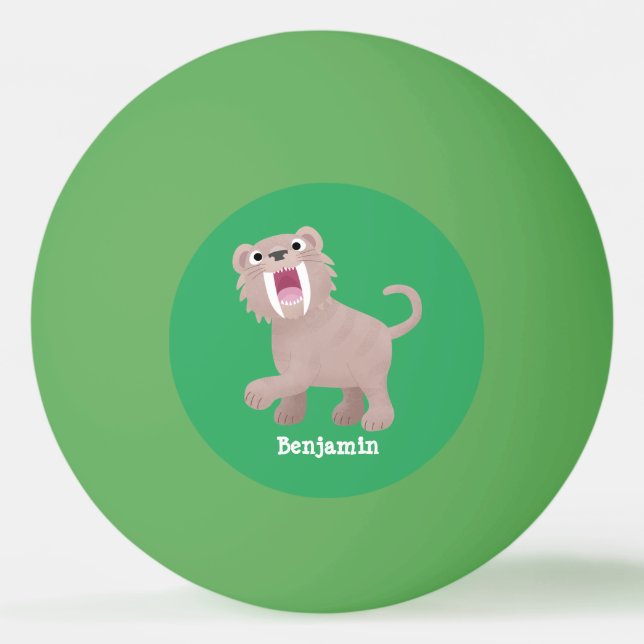 Cute Saber Toothed Tiger Smilodon tecknad Pingisboll (Framsidan)