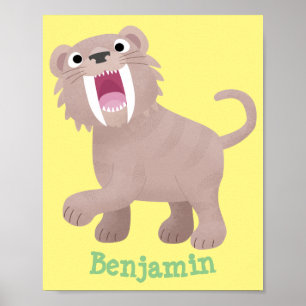 Cute Saber Toothed Tiger Smilodon tecknad Poster