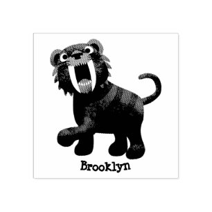 Cute Saber Toothed Tiger Smilodon tecknad Rubber S Stämpel