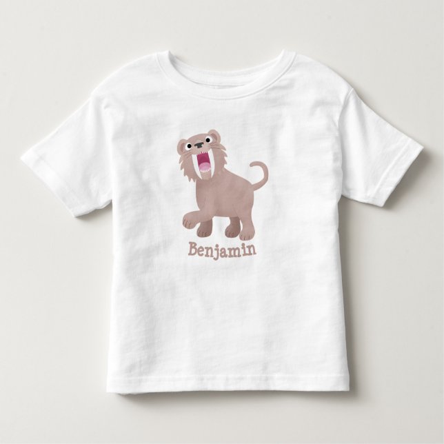 Cute Saber Toothed Tiger Smilodon tecknad T Shirt (Framsida)