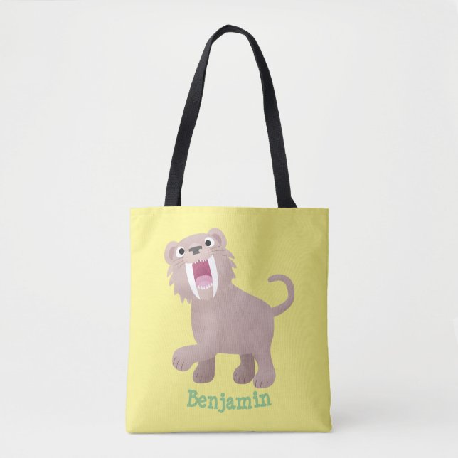 Cute Saber Toothed Tiger Smilodon tecknad Tygkasse (Framsida)