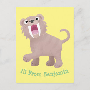 Cute Saber Toothed Tiger Smilodon tecknad Vykort