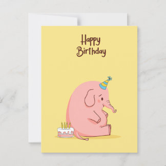 Cute Sad Elephant Birthday Card – Whimsical Pastel Vykort