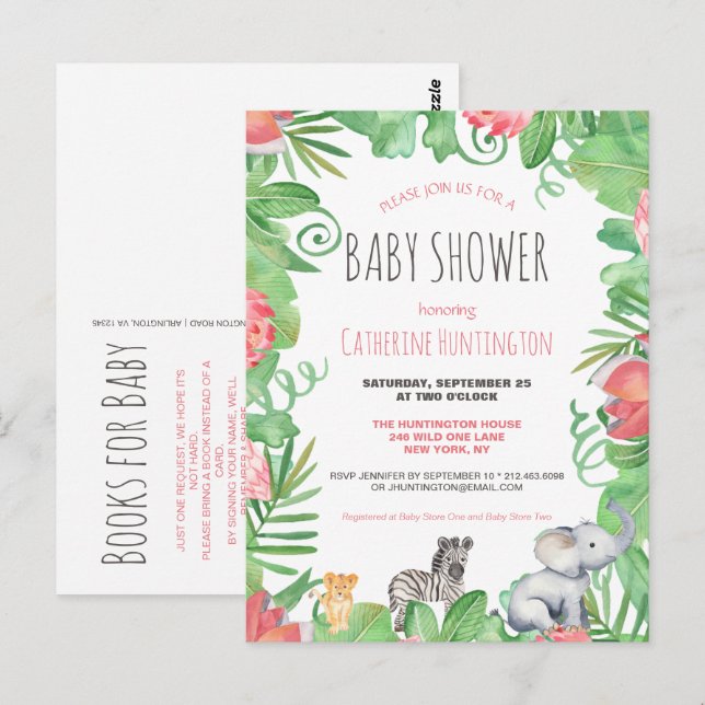 Cute Safari Animal Baby Shower Bokar för Baby Vykort (Fram/baksida)
