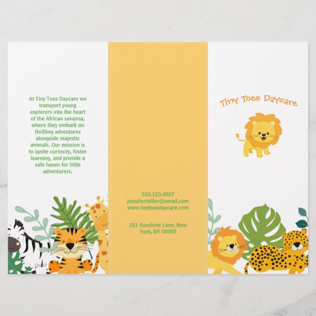 Cute Safari Animal Child Daycare Business Brochure (Framsida)
