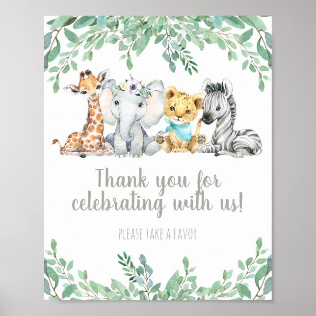 Cute Safari Animal Gender Neutral Faval Bord-tecke Poster (Framsidan)