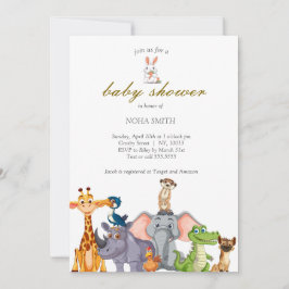 Cute Safari Animal Greenery Baby dusch Inbjudningar