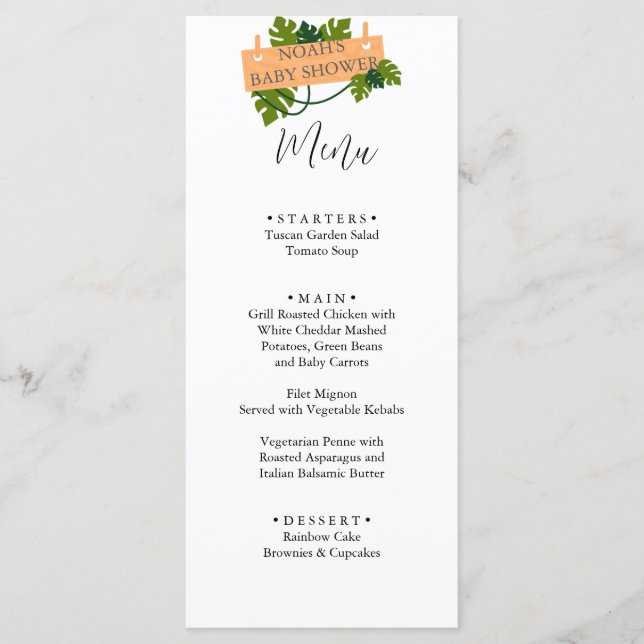 Cute Safari Animal Greenery Baby dusch Meny (Framsida)