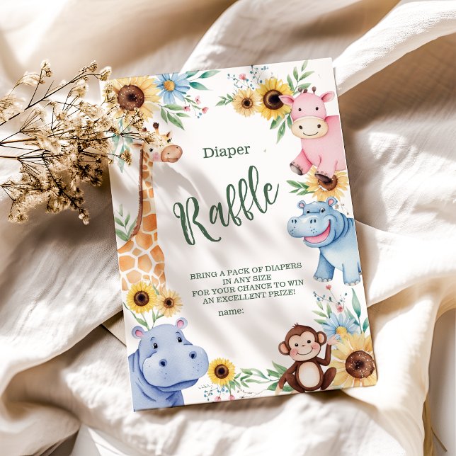 Cute Safari Animal Greenery Baby Sh Raffle Diapper Tilläggskort (Skapare uppladdad)