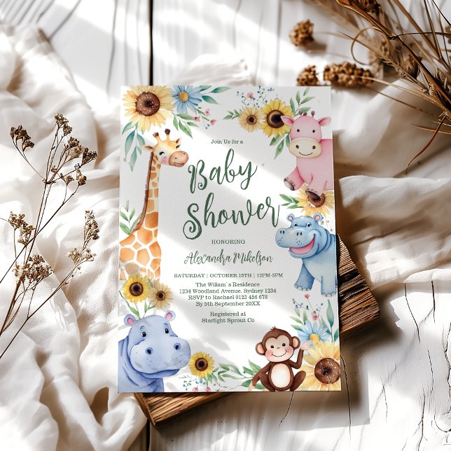 Cute Safari Animal Greenery Baby Shower Inbjudningar (Skapare uppladdad)