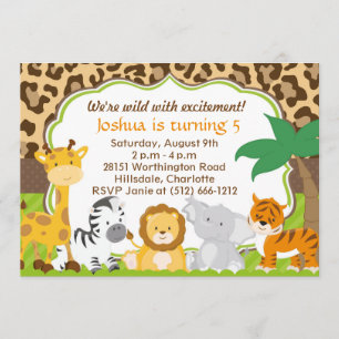Cute Safari Animal Invasion Inbjudningar