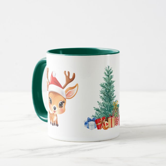 Cute Safari animal Reindeer Santa jul Costum Mugg (Framsida vänster)