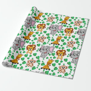 Cute Safari Animal Tecknad Jungle Mönster födels Presentpapper
