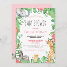 Cute Safari Animal Topical Blommigt Baby Shower