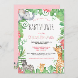 Cute Safari Animal Topical Blommigt Baby Shower Inbjudningar
