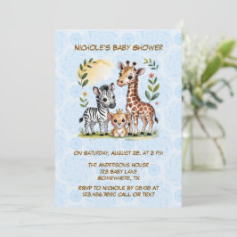 Cute Safari Animal Trio Boy Baby Shower Inbjudningar