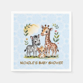 Cute Safari Animal Trio Boy Baby Shower Pappersservett