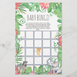 Cute Safari Animal Tropical Blommigt Baby Bingo Flygblad