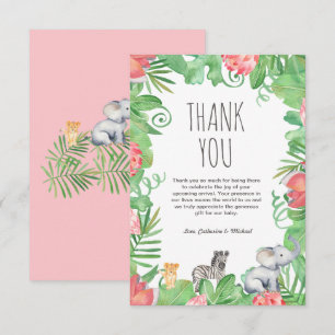 Cute Safari Animal Tropical Blommigt Baby Shower Tack Kort