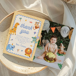 Cute Safari Animals 1st Birthday Photo Tack Kort