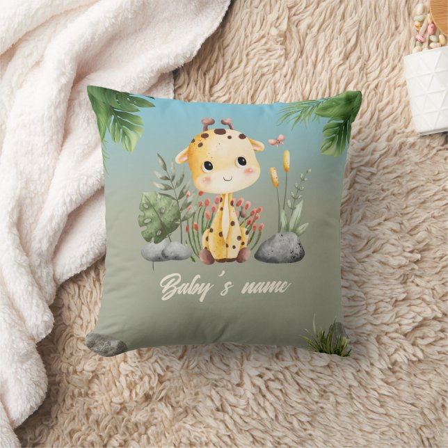 Cute Safari Animals 2 side Giraffe Lejon Nursery Kudde (Filt)