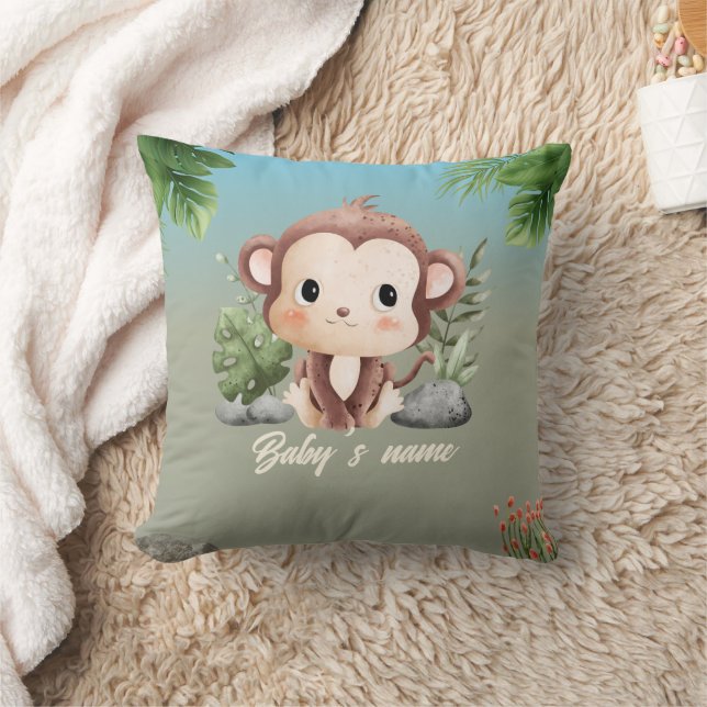 Cute Safari Animals 2 side Monkey Elephant Kudde (Filt)