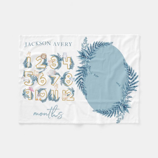 Cute Safari Animals Baby Milestone Fleecefilt (Framsidan (Horisontell))