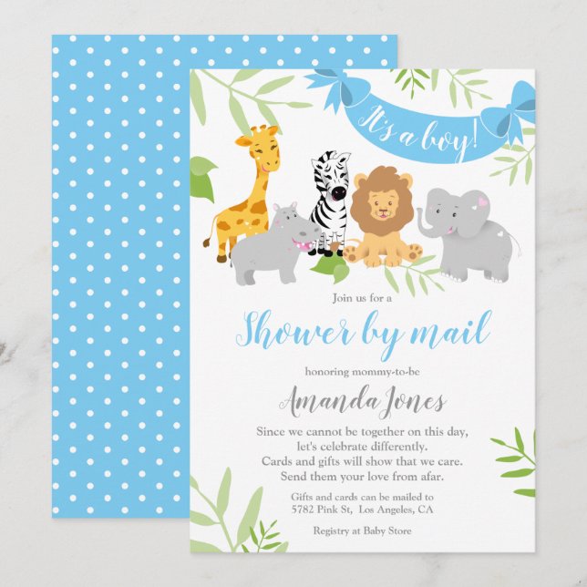 Cute Safari Animals Baby Shower Boy-inbjudan Inbjudningar (Fram/baksida)