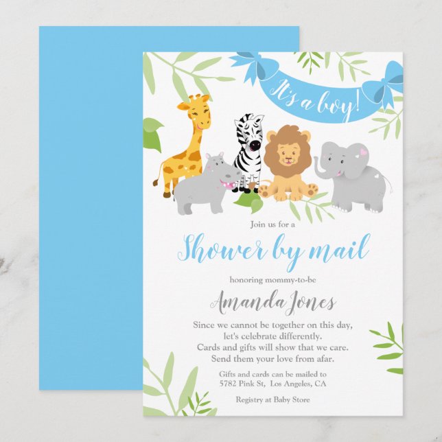 Cute Safari Animals Baby Shower Boy-inbjudan Inbjudningar (Fram/baksida)