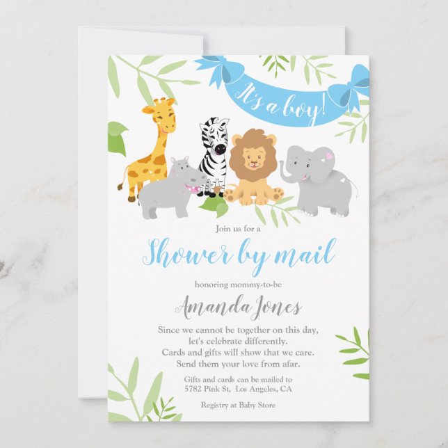 Cute Safari Animals Baby Shower Boy-inbjudan Inbjudningar (Framsida)