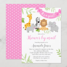 Cute Safari Animals Baby Shower Girl-inbjudan