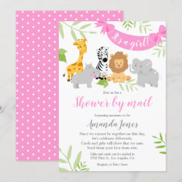 Cute Safari Animals Baby Shower Girl-inbjudan Inbjudningar
