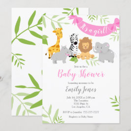 Cute Safari Animals Baby Shower Girl-inbjudan Inbjudningar