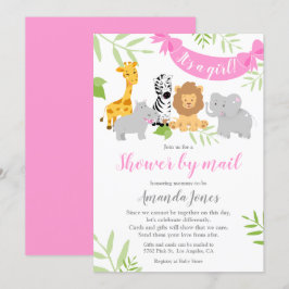 Cute Safari Animals Baby Shower Girl-inbjudan Inbjudningar