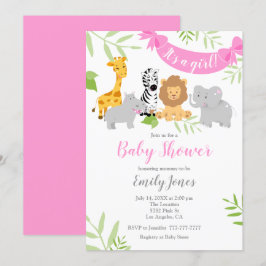 Cute Safari Animals Baby Shower Girl-inbjudan Inbjudningar