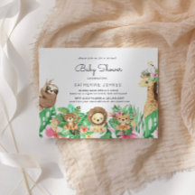 Cute Safari Animals Baby Shower-inbjudan
