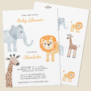 Cute Safari Animals Baby Shower-inbjudan Inbjudningar