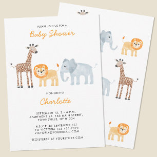 Cute Safari Animals Baby Shower-inbjudan Inbjudningar