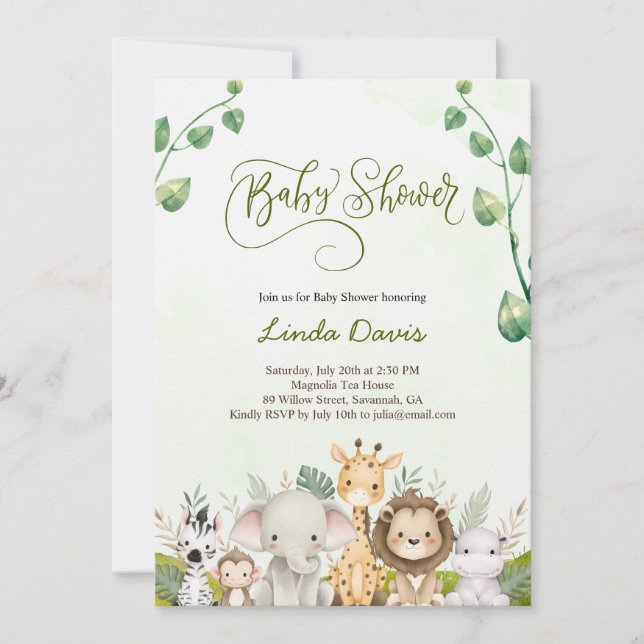 Cute Safari Animals Baby Shower-inbjudan Inbjudningar (Framsida)