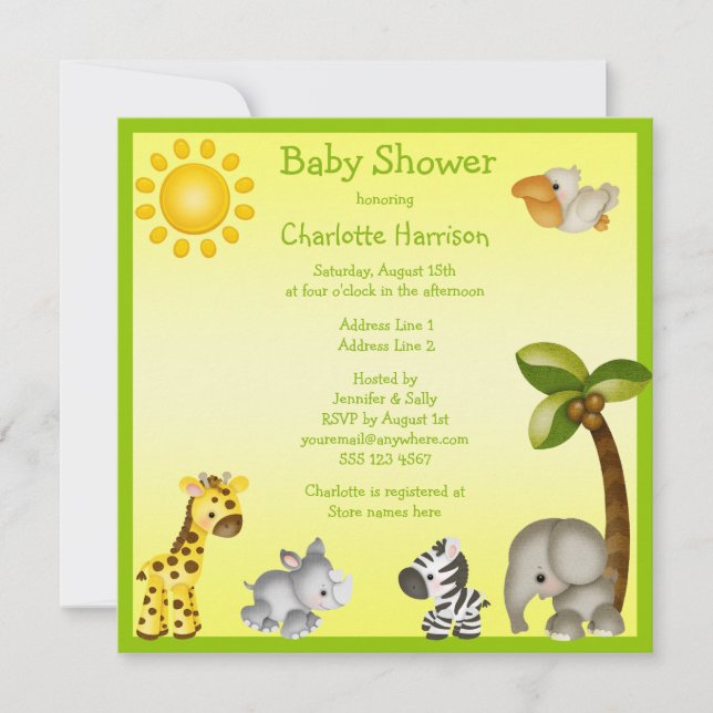 Cute Safari Animals Baby Shower Inbjudningar (Framsida)
