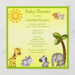 Cute Safari Animals Baby Shower Inbjudningar