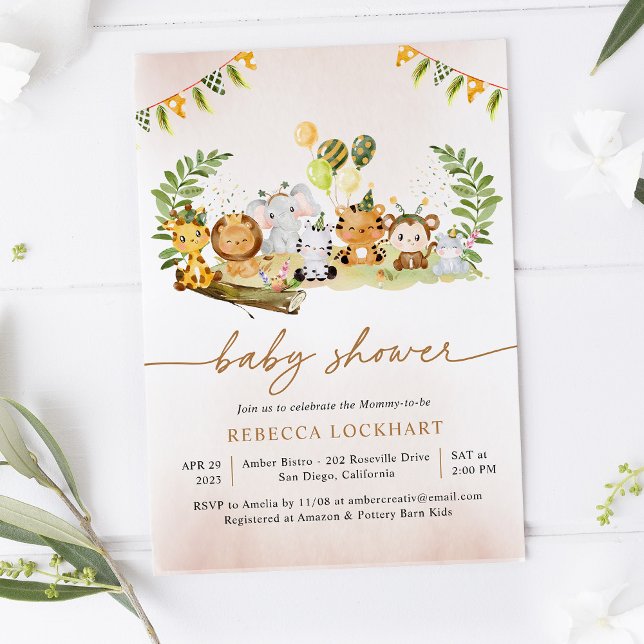 Cute Safari Animals Baby Shower Inbjudningar (Skapare uppladdad)
