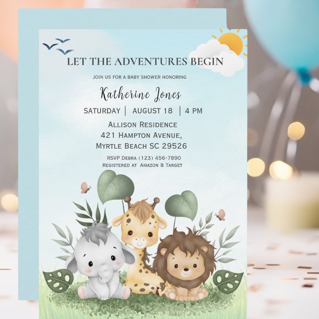 Cute Safari Animals Baby Shower Inbjudningar (Skapare uppladdad)
