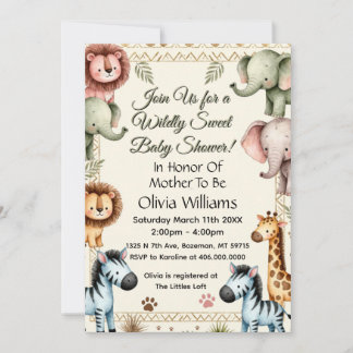 Cute Safari Animals Baby Shower Inbjudningar