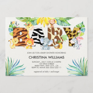 Cute Safari Animals Baby Shower Inbjudningar