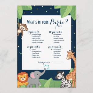 Cute Safari Animals Baby Shower Purwer Game Card Inbjudningar